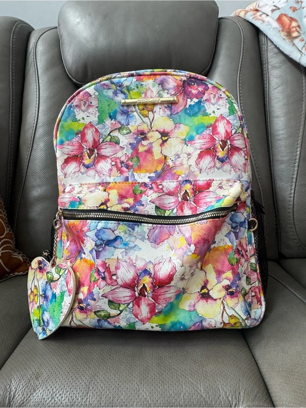 Betsey Johnson Watercolor Floral Backpack + Heart Coin Pouch